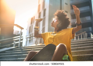 Cool Skater Girl Dancing In The Street