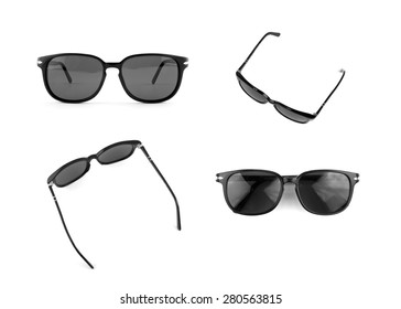 Cool sunglasses set isolated on white background, front and top view.