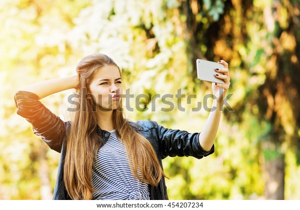 Cool Teenage Girl Taking Selfie On Stock Photo Edit Now 454207234