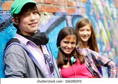 Cool Teenagers Hanging Out Together Outdoors