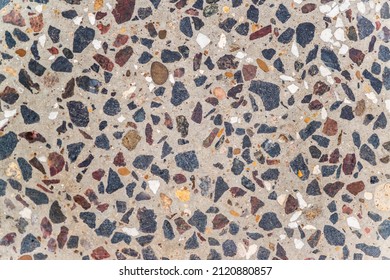Cool terrazzo composite pattern of marble-mosaic  natural concrete floor. Trendy texture for flooring and facades. Colorful hand made template with beautiful natural stones.