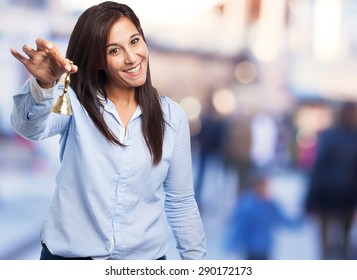 Cool Young Woman With Ring Bell