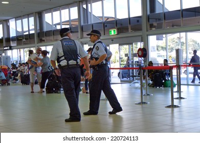 COOLANGATTA, AUS - SEP 25 2014:Police Officers In Coolangatta Airport.Gold Coast Police On High Terror Alert Warned To Be Hyper Vigilant And Patrol Local Mosques And Critical Infrastructure Sites