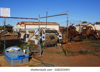 Coolgardie, Western Australia, Australia, June 26, 2022. Coolgardie Railway Station Museum Grounds With RV Dump Point Outside