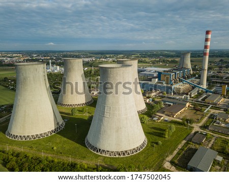 Cooling tower. Cooling chimney in powerplant.