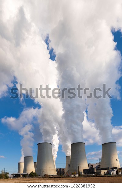 Cooling towers of\
a lignite fired power\
station