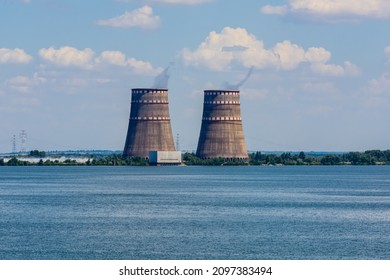 Cooling towers of Zaporizhzhia Nuclear Power Station near city Enerhodar, Ukraine - Shutterstock ID 2097383494