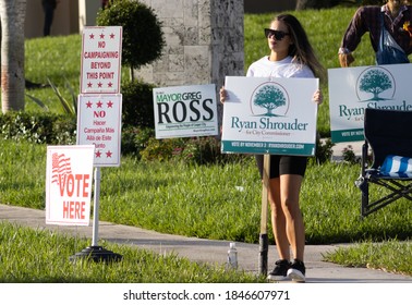 Cooper City, Florida / United States - November 3, 2020: Campaigning At A Polling Place On Election Day