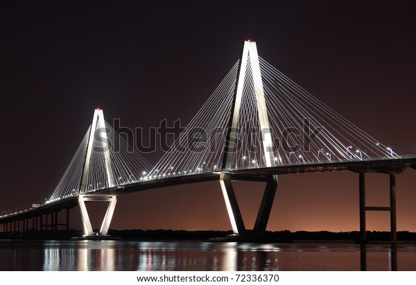 Cooper River Bridge at night in Charleston,\
South Carolina