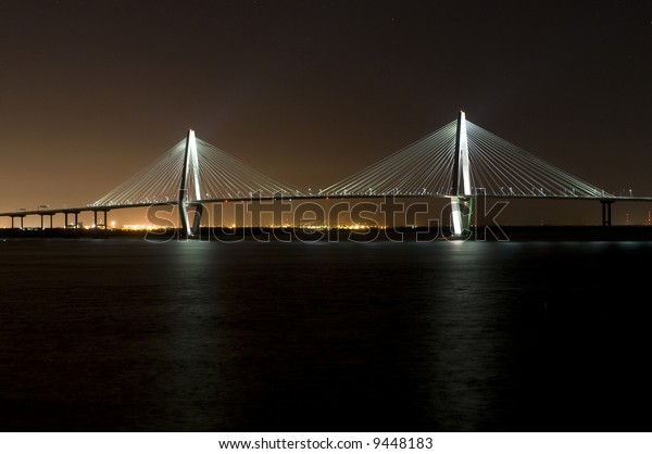 Cooper\
River Bridge at night Charleston South\
Carolina