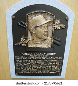 Cooperstown, New York, USA - June 11, 2022: Baseball Hall Of Fame Plaque For Greg Maddux