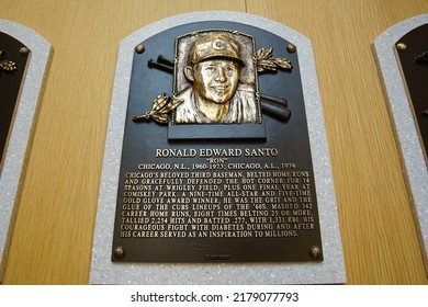 Cooperstown, New York, USA - June 11, 2022: Baseball Hall Of Fame Player Plaque For Ron Santo