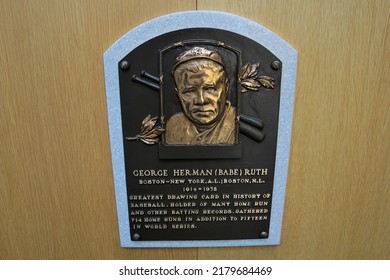 Cooperstown, New York, USA - June 11, 2022: Baseball Hall Of Fame Plaque For Babe Ruth