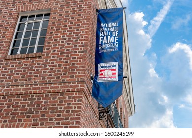 COOPERSTOWN, NY/USA - SEPTEMBER 28, 2019: National Baseball Hall Of Fame And Museum Exterior Banner And Trademark Logo.