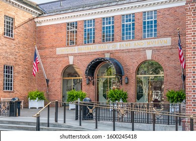 COOPERSTOWN, NY/USA - SEPTEMBER 28, 2019: National Baseball Hall Of Fame And Museum Exterior And Trademark Logo.