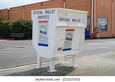 Coos Bay, OR, USA - September 18, 2022; Official Standalone Roadside Ballot Drop Site In Coos County Oregon For Mail In Voting During Election