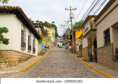 COPAN, HONDURAS - NOVEMBER 2018: unidentified people are walking through the old town on November 7, 2018 in Copan, Honduras, central America.
