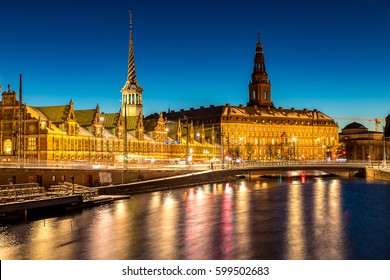 Copenhagen Cityscape At Twilight Night