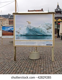 COPENHAGEN - DEC 12: Poster Showing A Hole In The Ice Which Is Part Of The WWF During The UN Conference On Climate Change On December 12, 2009 In Copenhagen.