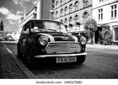 Copenhagen / Denmark - 07.23.19: Mini Cooper In Black And White Colors