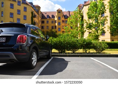 Copenhagen / Denmark - 07.24.19: Car Fiat 500x On Parking In Apartment House Yard. Mini