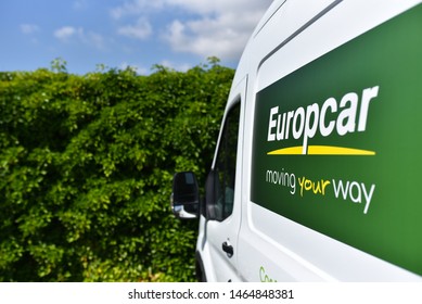 Copenhagen / Denmark - 07.24.19: Van of Europcar - rental car service on nature blur background 