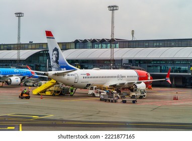 Copenhagen, Denmark - 08.05.2022: Norwegian Air Planes In Kastrup Airport.