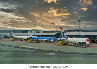 Copenhagen, Denmark - 08.05.2022: Planes In Kastrup Airport.