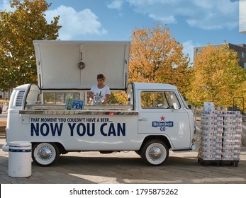 Copenhagen, Denmark - August 14th 2020: Heineken 0.0 Van Outside Grocery Store 