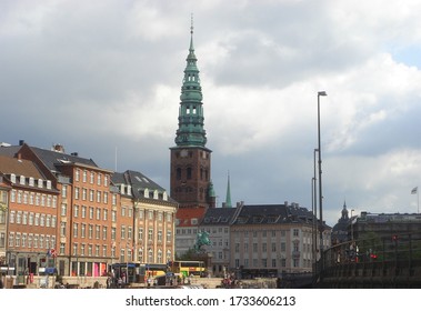 Copenhagen, Denmark - August 16 2009: View Of The Nikolaj Kunsthallen And Historic Buildings Surrounding Højbro Plads