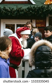 Copenhagen, Denmark - Dec 5, 2018: Santa Claus At Christmas Market In Copenhagen