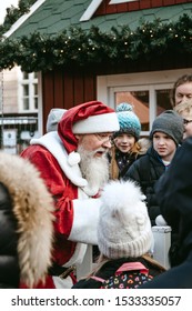 Copenhagen, Denmark - Dec 5, 2018: Santa Claus At Christmas Market In Copenhagen