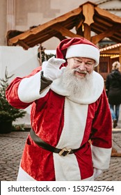 Copenhagen, Denmark - Dec 5, 2018: Santa Claus At Christmas Market In Copenhagen