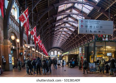 Copenhagen, Denmark - December 02, 2016: People Waiting For Their Trains In The Main Hall Of The Central Railway Station