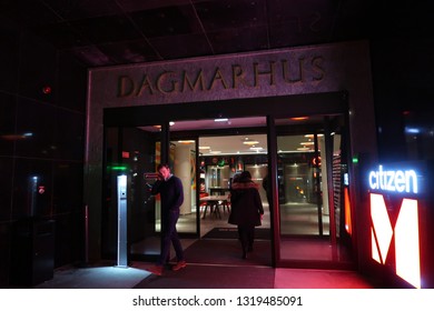 Copenhagen, Denmark - DECEMBER, 2018: The sign of The Dagmar Theatre copenhagen.