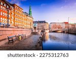Copenhagen, Denmark. Hojbro Plads, picturesque High Bridge Square located in the heart of the city, with historic and important buildings.