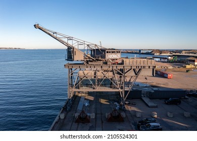 Copenhagen, Denmark - January 06, 2022: Aerial Drone View Of THEKRANE, A Former Coal Crane Converted Into An Exclusive Hotel, Spa, Meeting And Event Space.