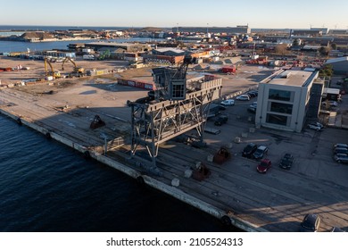 Copenhagen, Denmark - January 06, 2022: Aerial Drone View Of THEKRANE, A Former Coal Crane Converted Into An Exclusive Hotel, Spa, Meeting And Event Space.