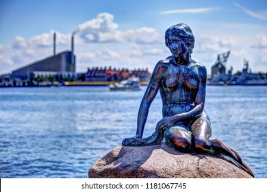Copenhagen, Denmark - July 10, 2018: The Little Mermaid sculpture in Copenhagen harbour