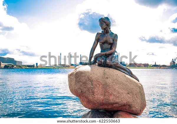 COPENHAGEN, DENMARK - JULY 20: The Little\
Mermaid statue by the waterside at the\
Langelinie