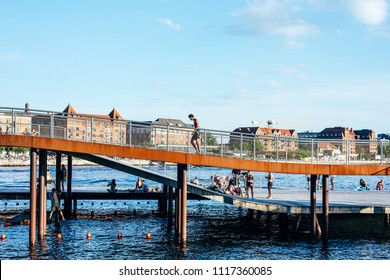 Copenhagen, Denmark - July 23, 2016: People Are Swimming In The Islands Brygge Harbour Bath With Pleasure