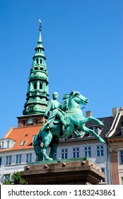 Copenhagen, Denmark - July 27, 2018 - The Equestrian Statue Of Absalon On Højbro Plads In Copenhagen