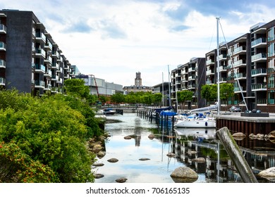 Copenhagen, Denmark - July 28, 2017: Part Of Tuborg Havn Or Port Of Tuborg, Copenhagen Marina And Surrounding Mixed-use Neighbourhood In The Hellerup District 