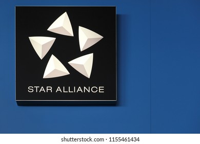 Copenhagen, Denmark - June 24, 2018: Star Alliance Logo On A Wall. Star Alliance Is One Of The World's Largest Global Airline Alliances