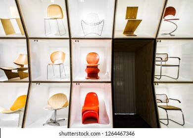 COPENHAGEN, DENMARK - MAY 05, 2018: Danish Museum Of Art & Design (Museum Of Decorative Art) Displaying Works Of Famous Danish Designers. Permanent Exhibition The Danish Chair