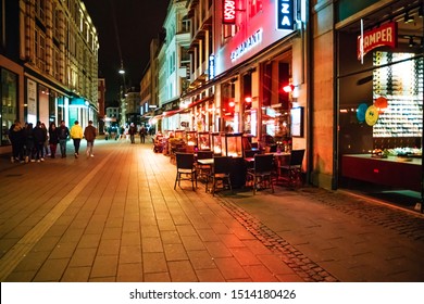 Copenhagen, Denmark - May, 2019: Street Life In Copenhagen At Night.