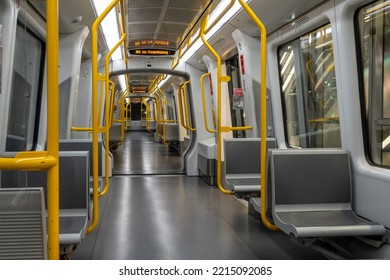 Copenhagen, Denmark Oct 17, 2022 The Inside Of A Copenhagen Metro Train With No People.