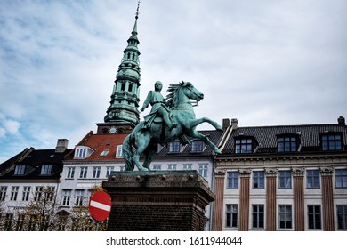 Copenhagen, Denmark - October 2019:Equestrian Statue Of Absalon On Højbro Plads In Copenhagen