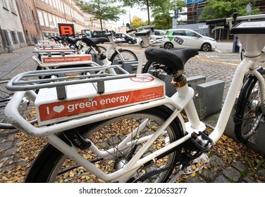 Copenhagen, Denmark. October 2022.  Electric Bike Rental Point In The City Center