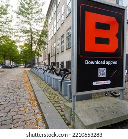 Copenhagen, Denmark. October 2022.  Electric Bike Rental Point In The City Center